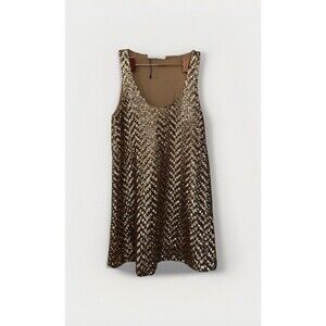 ZARA Mini Dress Gold Sequins Cocktail Party Size S Women's Sleeveless